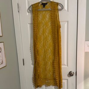 Forever 21 Yellow Lace Sleeveless Duster Vest